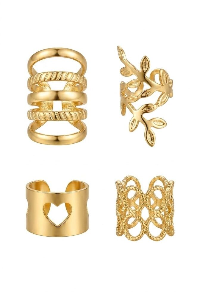 Vintage Örgü Saç Yüzüğü Yaprak ve Spiral Model Gold Toka Seti (20 Adet) | Bohem Saç Aksesuarı