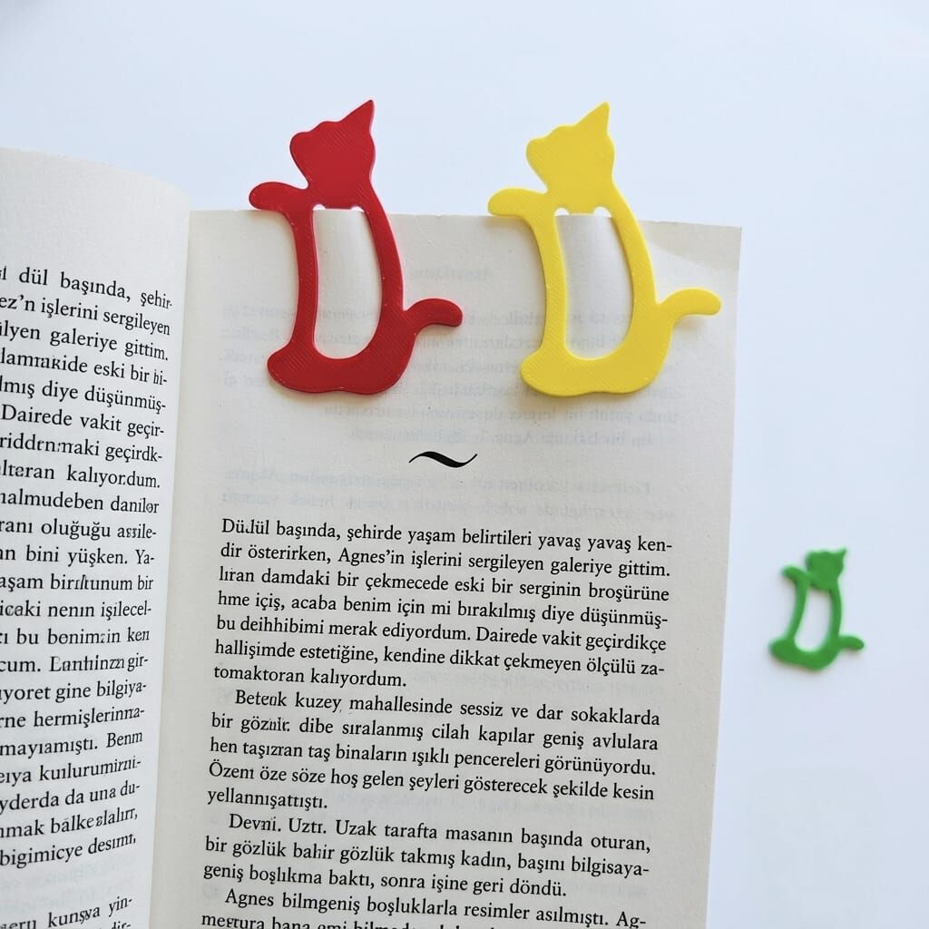 Kedi Kitap Ayracı | 3D Baskı Renkli Kedi Figürlü 6'lı Set
