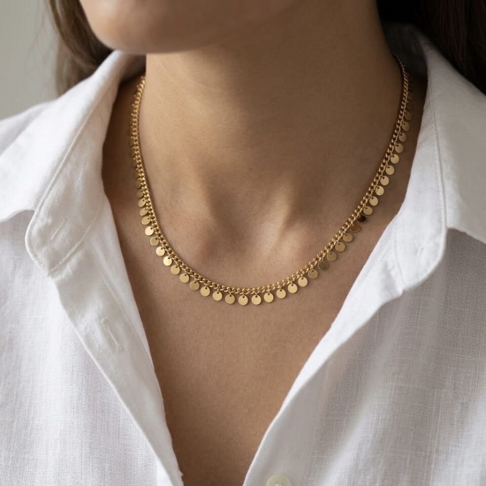 Sallantılı Pullu Kolye  | 14K Altın Kaplama