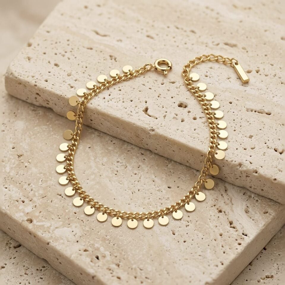 Sallantılı Pullu Bileklik  | 14K Altın Kaplama